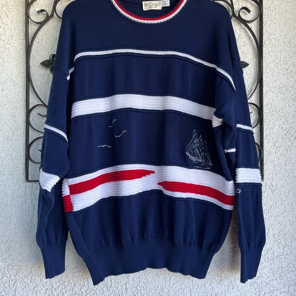 St. Croix Nautical Embroidered 100% cotton knit pull over classic sweater